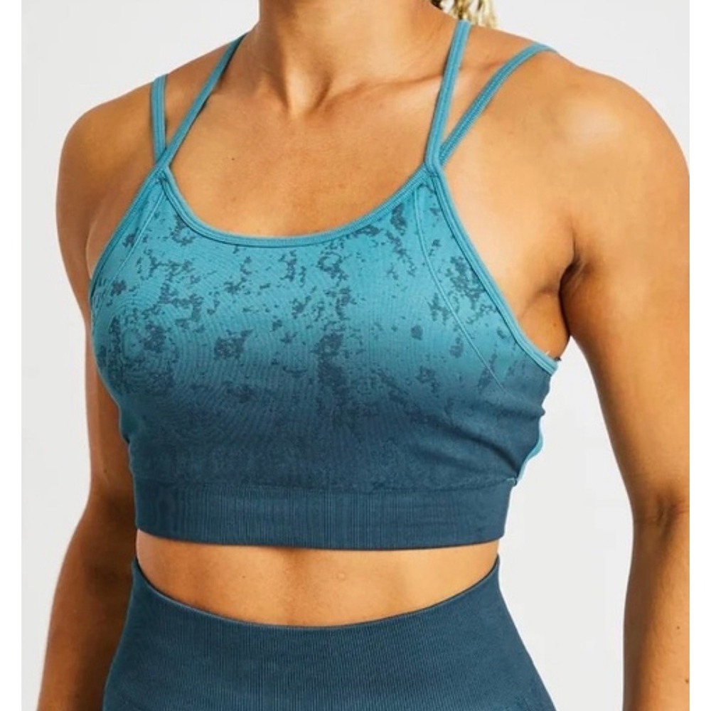 AYBL Flare Seamless Sports Bra Teal Ombre Fade Workout Gym Fitness‎ Large NWT